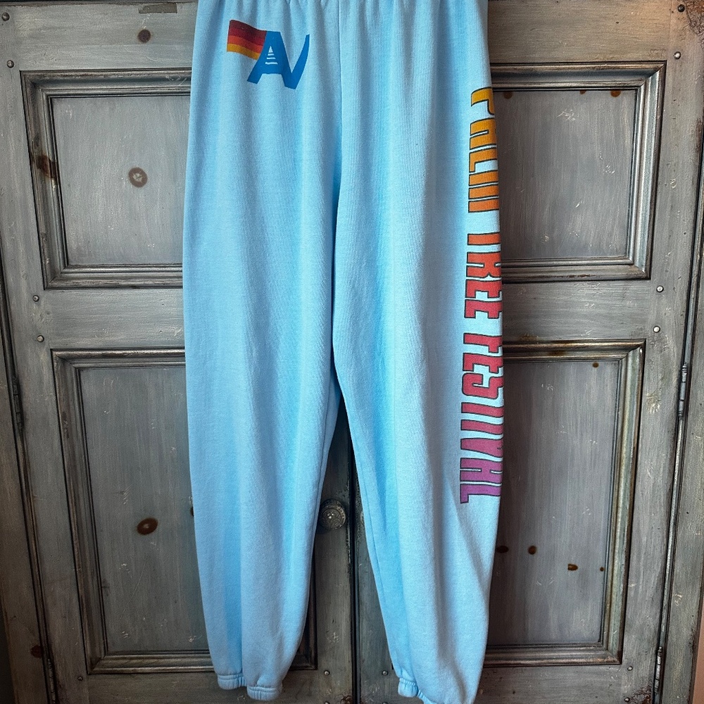 Aviator Nation Palm Tree Festival Dana Point Sweat Pants in Ocean Blue Size L - Picture 4 of 11